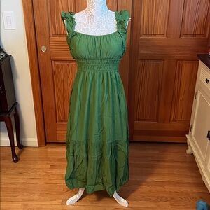Abercrombie Ruffle Strap Textured MIDI Dress in Green